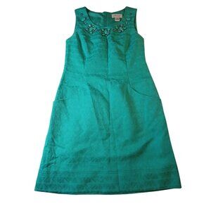 Teal Sheath Dress Sleeveless Jeweled Jessica H Size 10 Women Knee Length Pockets